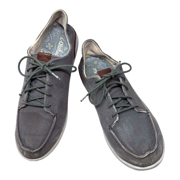 OluKai Manoa Gray Cotton Canvas Lace Up Drop In Heel Casual Shoes - Picture 11 of 11